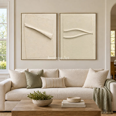 Two Quiet Lines: Ivory Relief Diptych Wall Art — living gold