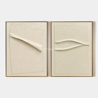 Two Quiet Lines: Ivory Relief Diptych Wall Art — primary