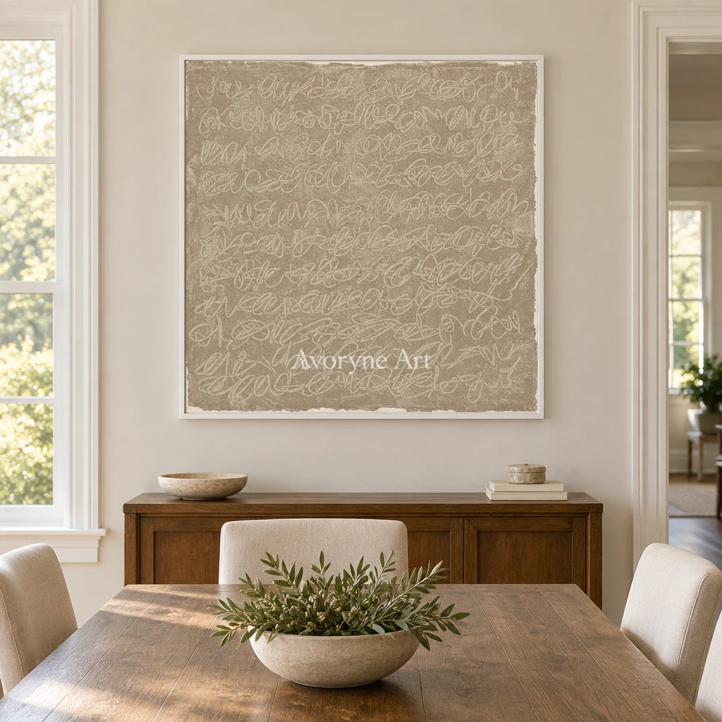 Aster Glimmer: Ivory Script Abstract — dining white