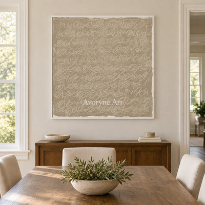 Aster Glimmer: Ivory Script Abstract — dining white