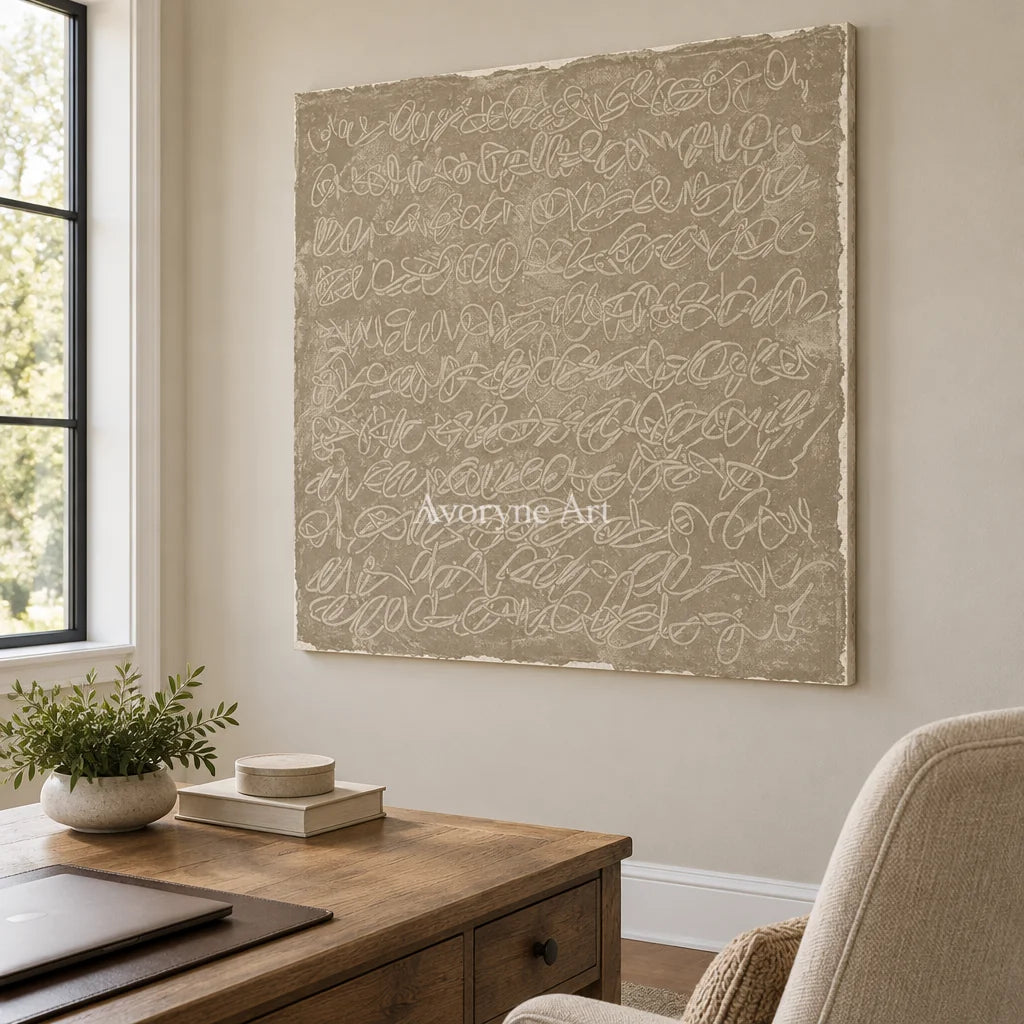 Aster Glimmer: Ivory Script Abstract — office frameless