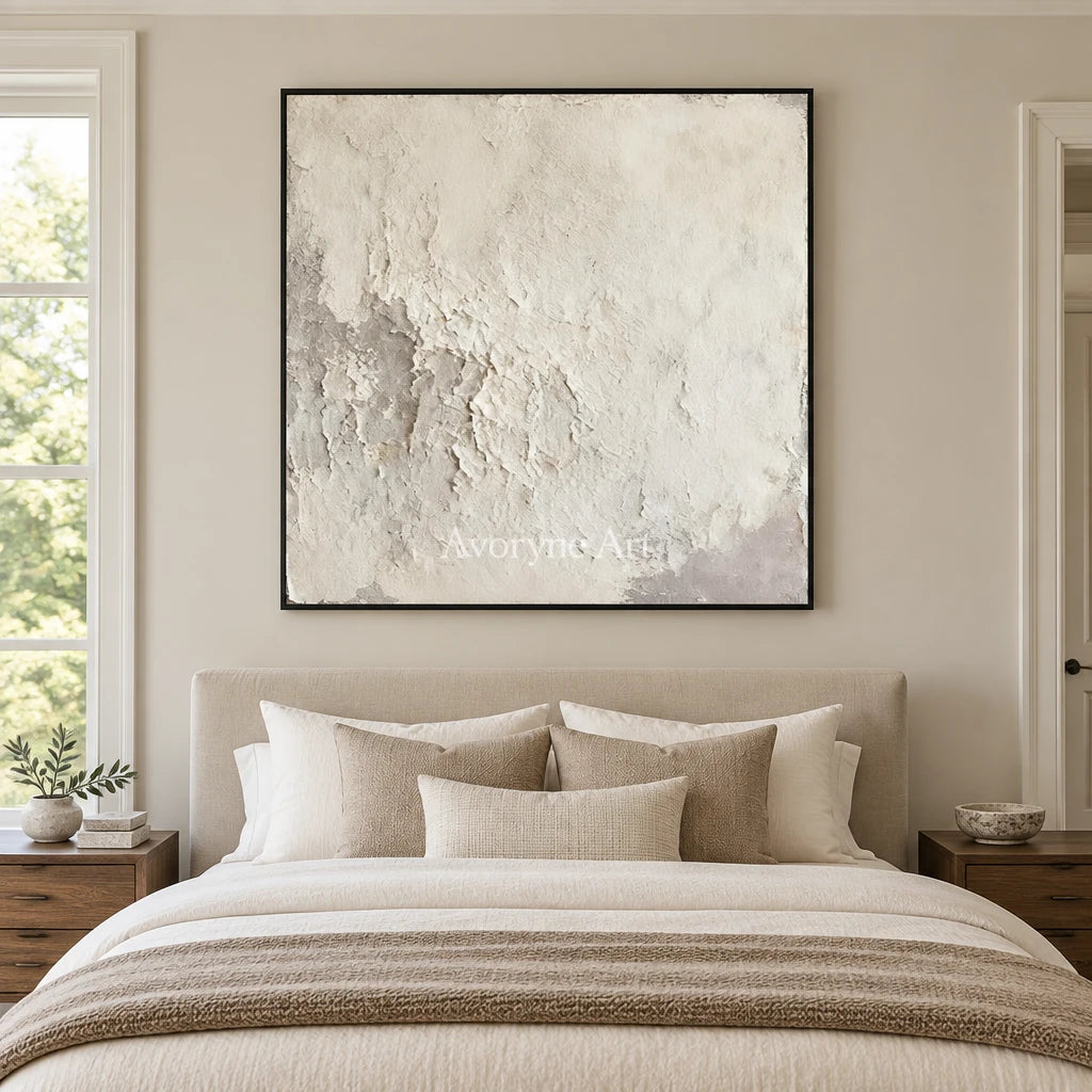 Aster Whisper: Ivory Texture Art — bedroom black