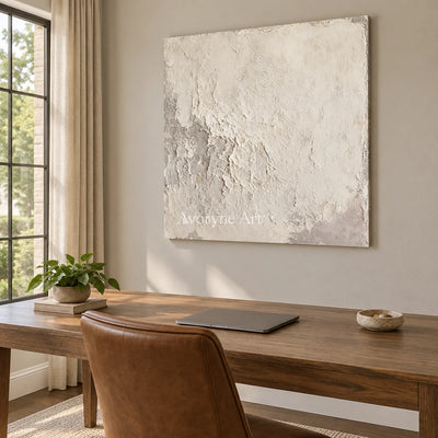 Aster Whisper: Ivory Texture Art — office frameless