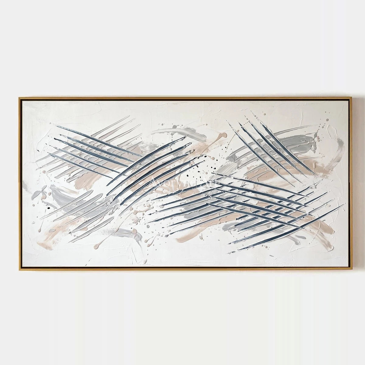Golden Cadence, hand-painted linear abstract wall art by Mei Arlen Zhao
