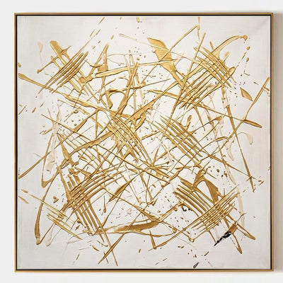 Golden Prelude, hand-painted linear abstract wall art by Mei Arlen Zhao