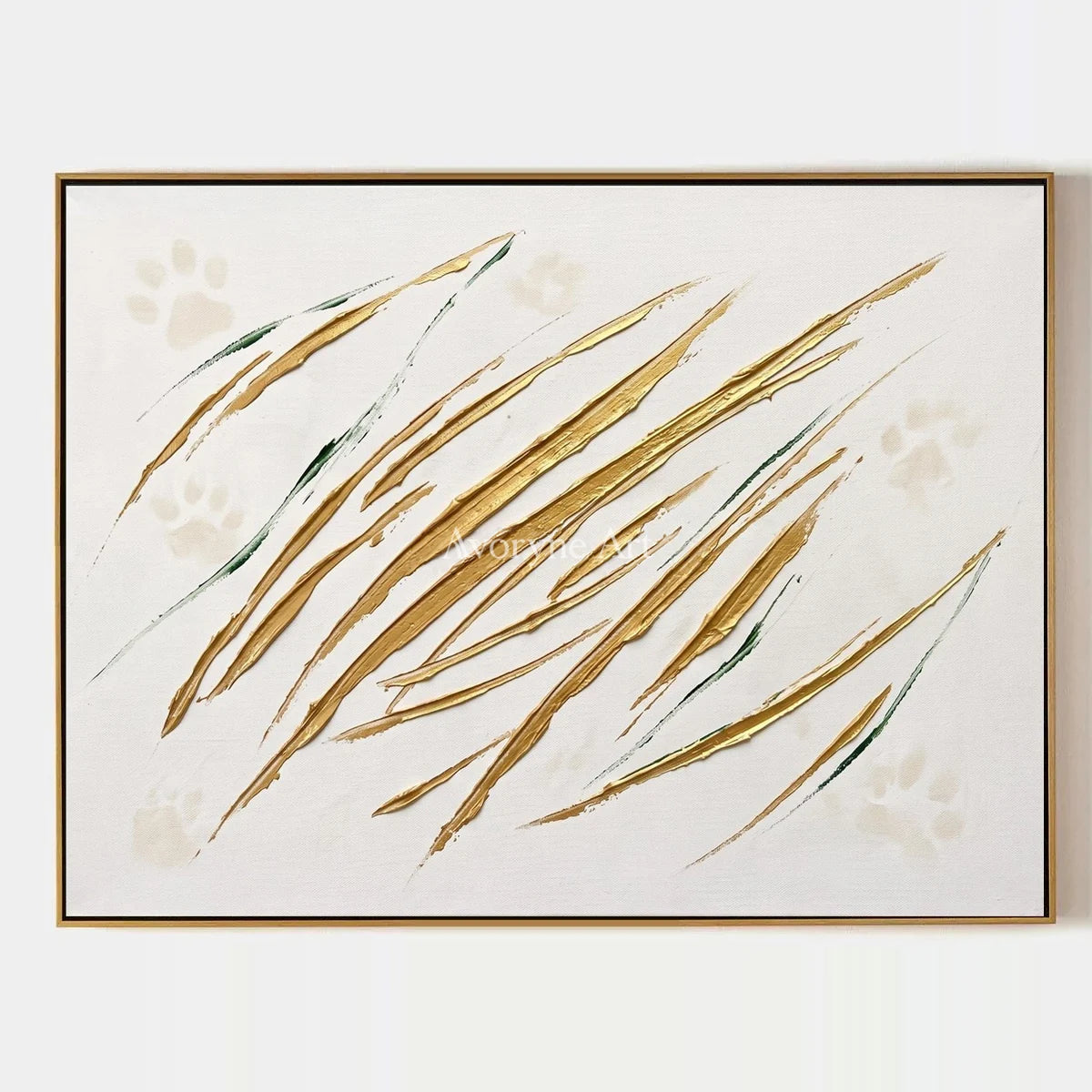 Golden Trace, hand-painted linear abstract wall art by Mei Arlen Zhao