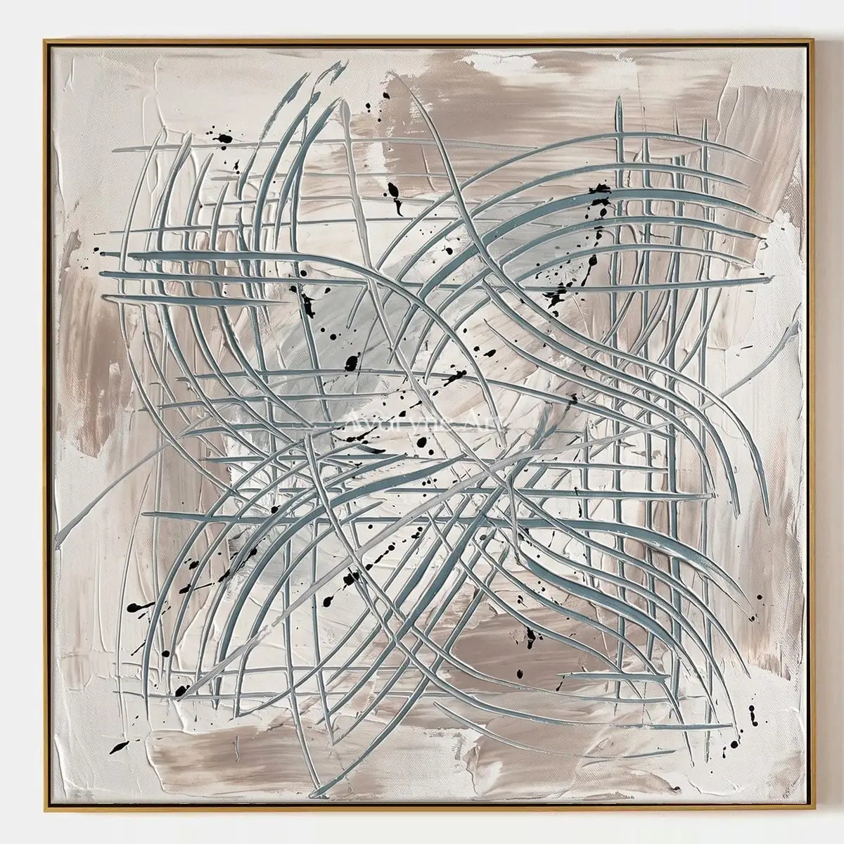 Golden Story, hand-painted linear abstract wall art by Mei Arlen Zhao