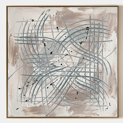 Golden Story, hand-painted linear abstract wall art by Mei Arlen Zhao