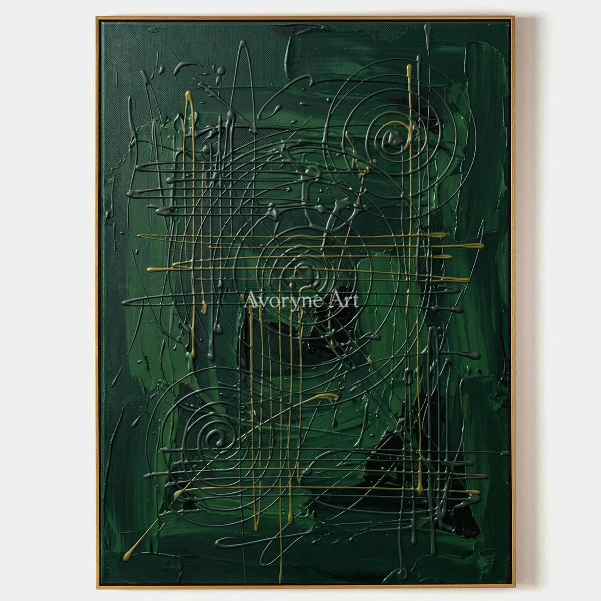 Golden Vista, hand-painted linear abstract wall art by Mei Arlen Zhao