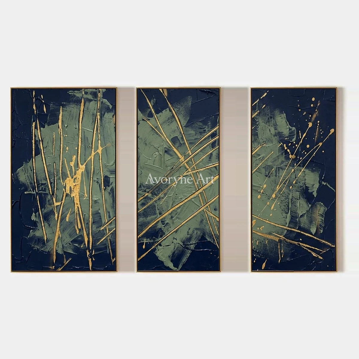 Silver Solace, hand-painted linear abstract triptych by Mei Arlen Zhao