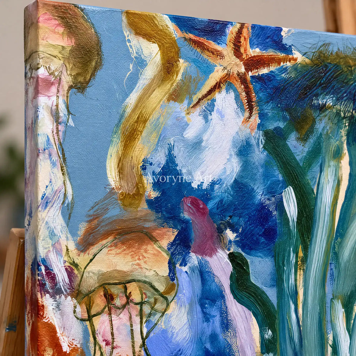 Ivory Painted Solace: Marine Botanical Art — detail easel