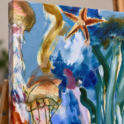 Ivory Painted Solace: Marine Botanical Art — detail easel