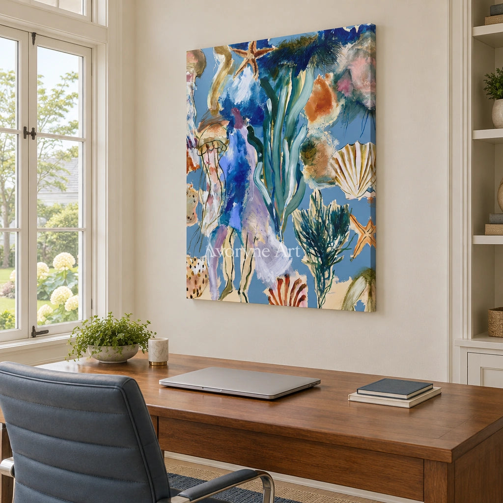 Ivory Painted Solace: Marine Botanical Art — office frameless