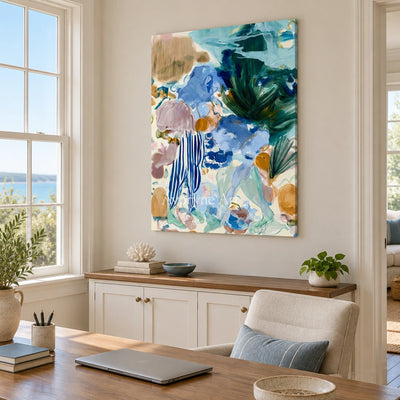 Ivory Painted Meadow: Marine Botanical Art — office frameless