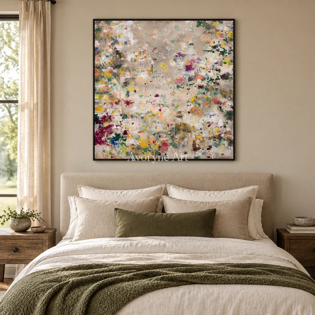 Ivory Painted Rhythm: Meadow Blossom Art — bedroom black