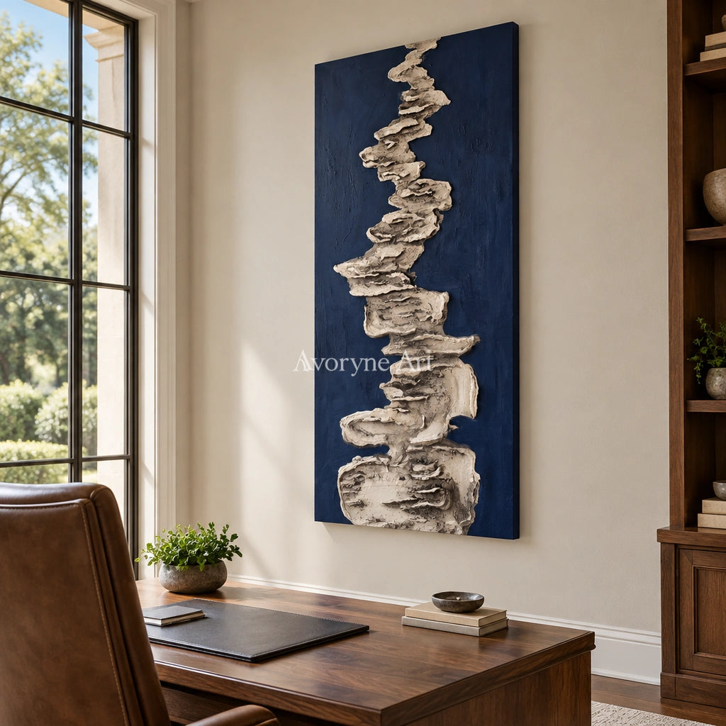 Amber Cadence mineral texture wall art as a frameless stretched canvas in a home office