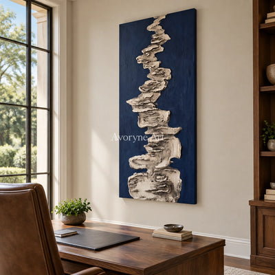 Amber Cadence mineral texture wall art as a frameless stretched canvas in a home office