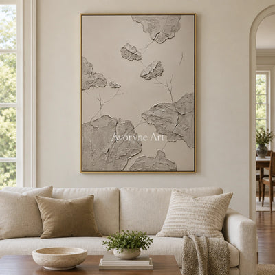 Amber Verse mineral texture wall art with a gold frame hanging in a living room