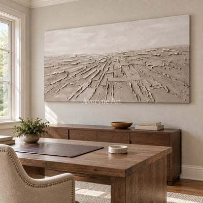 Soft Verse mineral texture wall art as a frameless stretched canvas in a home office