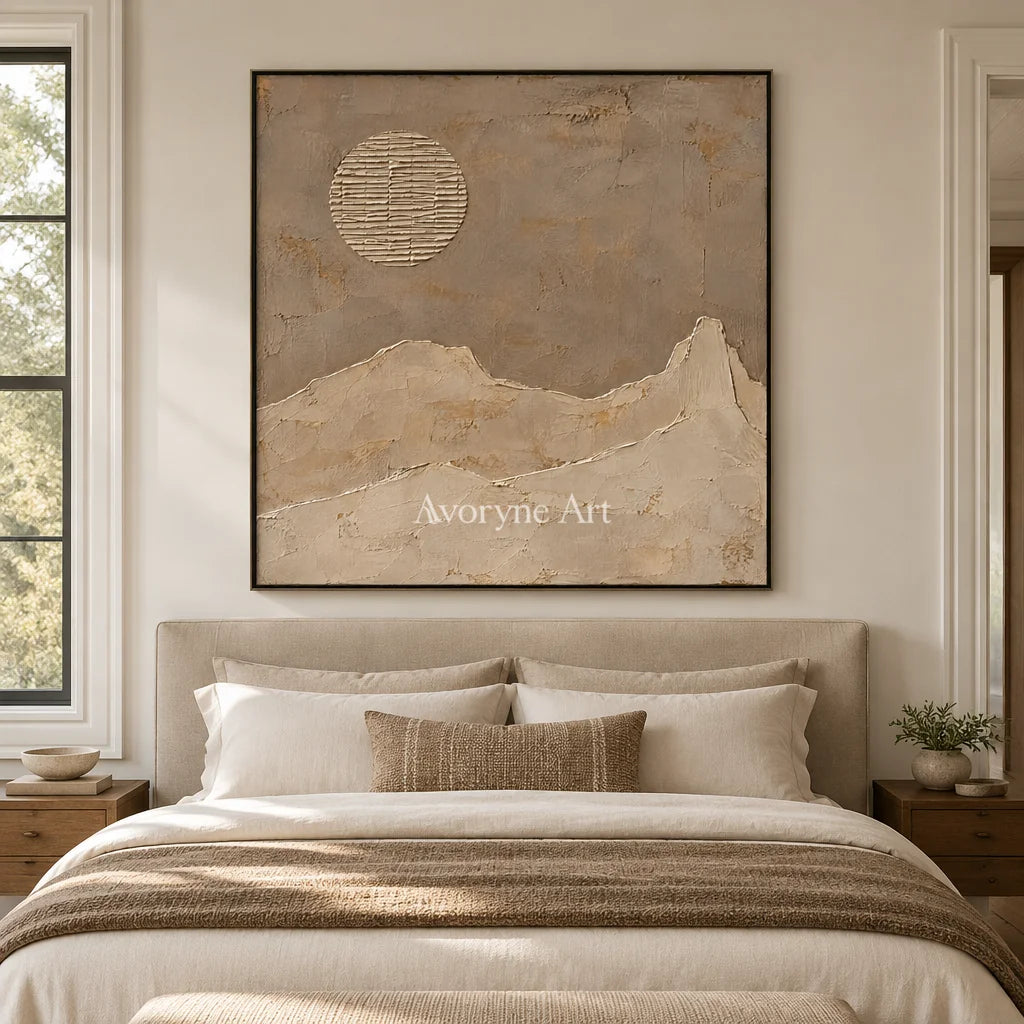 Dune Halo: Minimal Desert Landscape Wall Art — bedroom black