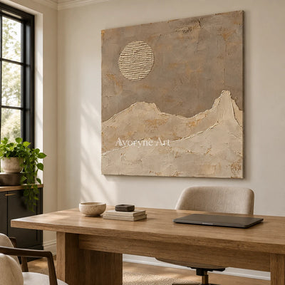 Dune Halo: Minimal Desert Landscape Wall Art — office frameless
