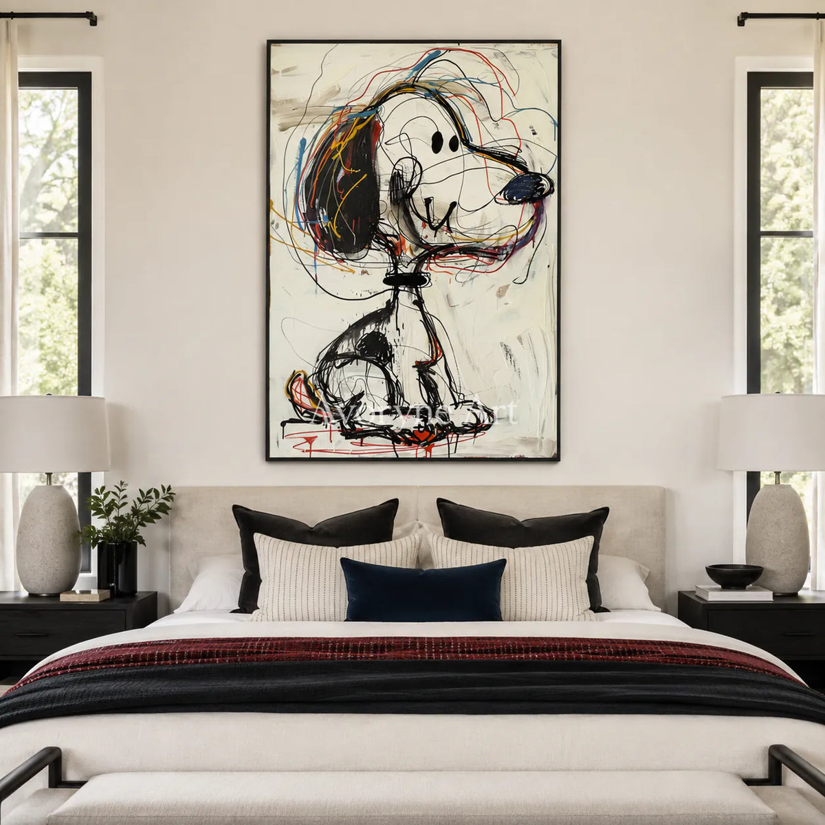 Quiet Gesture: Minimalist Beige Abstract Wall Art - bedroom black frame
