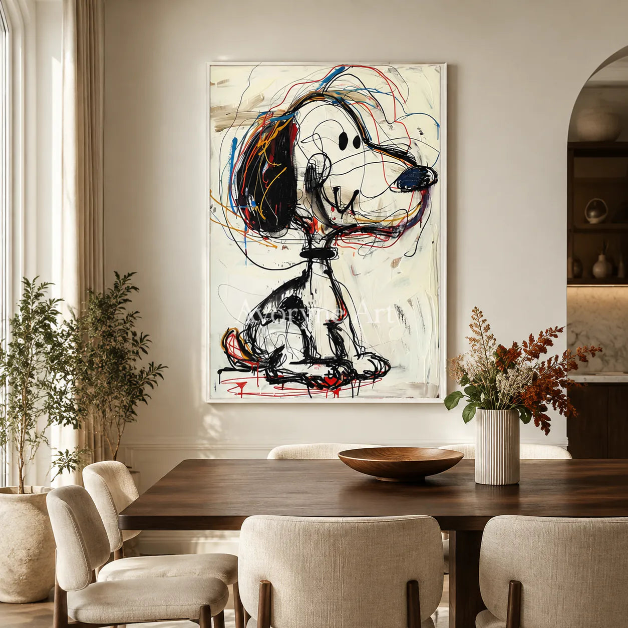 Quiet Gesture: Minimalist Beige Abstract Wall Art - dining room white frame