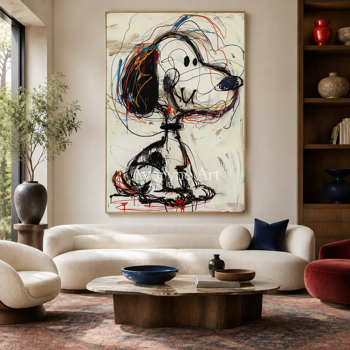 Quiet Gesture: Minimalist Beige Abstract Wall Art - living room gold frame
