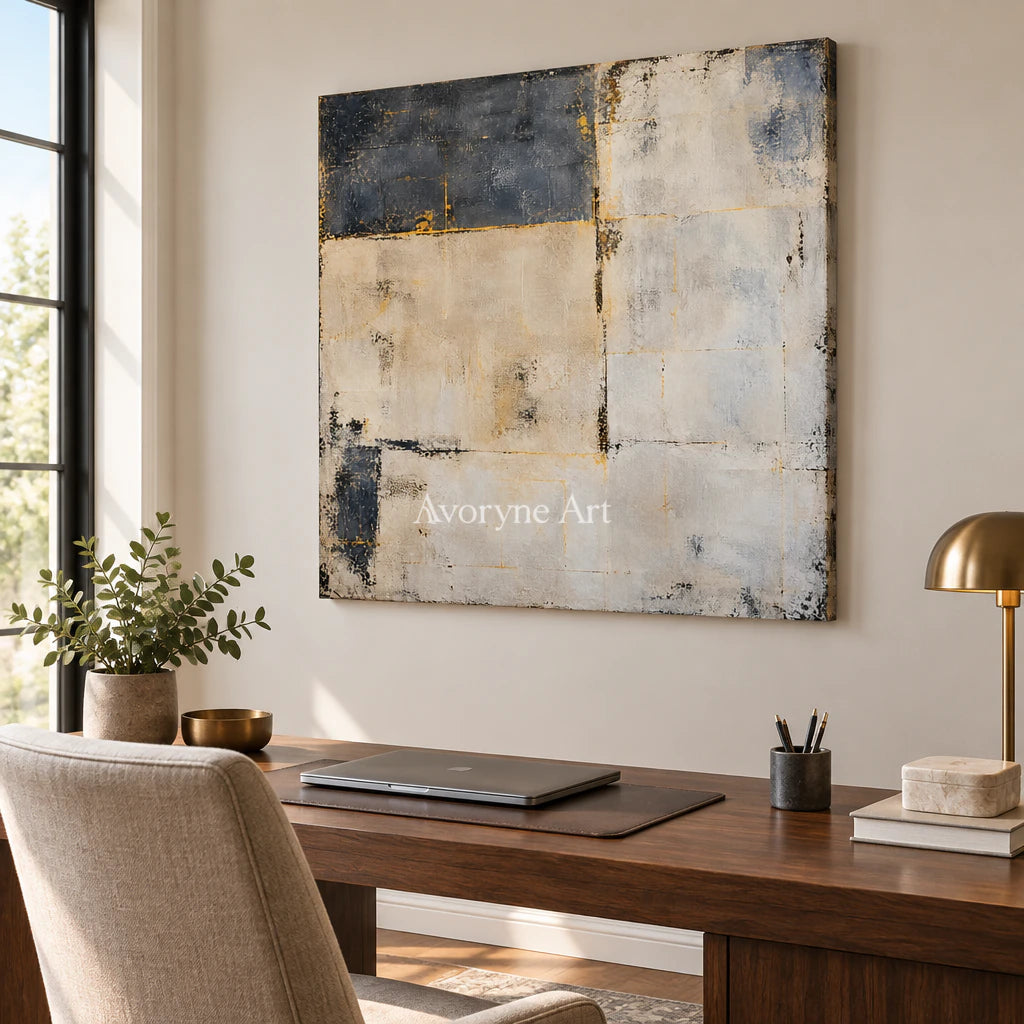 Quiet Masonry: Minimalist Beige Abstract Wall Art — office frameless