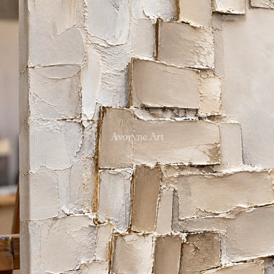 Quiet Ascent: Minimalist Beige Block Relief Wall Art — detail easel