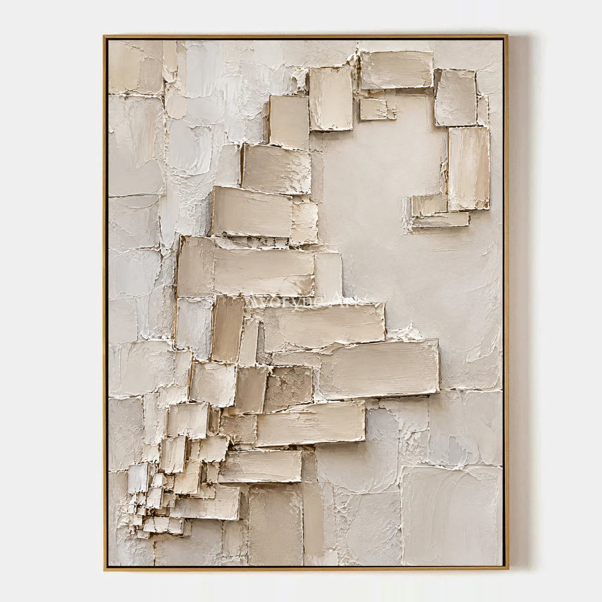 Quiet Ascent: Minimalist Beige Block Relief Wall Art — primary