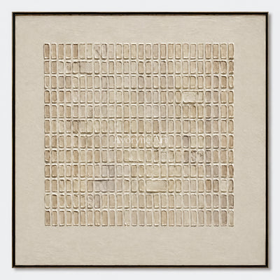 Woven Stillness: Minimalist Beige Grid Wall Art — primary
