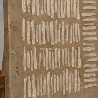 Woven Notation: Minimalist Beige Relief Wall Art — detail easel