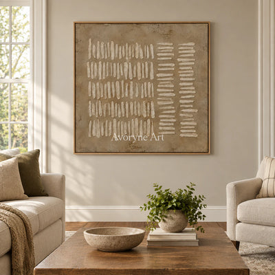 Woven Notation: Minimalist Beige Relief Wall Art — villa wood