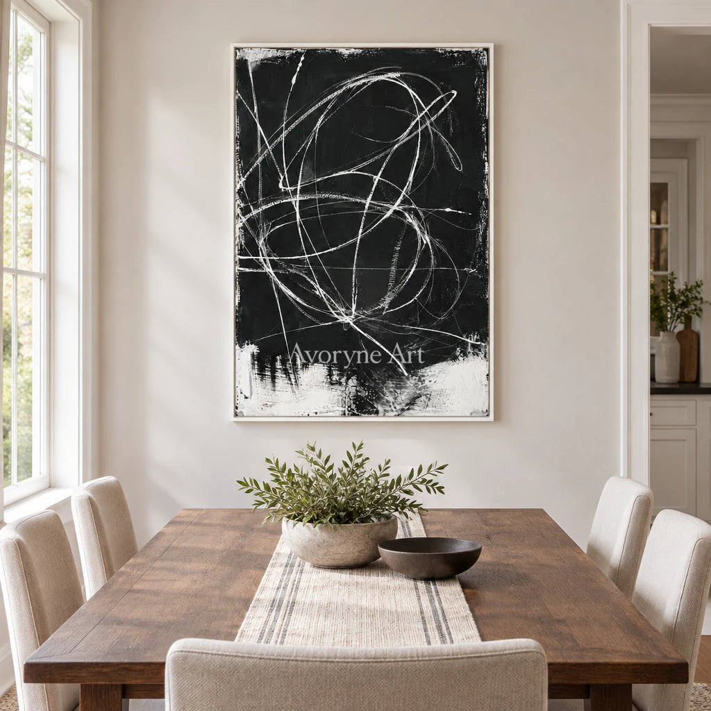 Chalk Constellation: Minimalist Black Line Wall Art — dining white