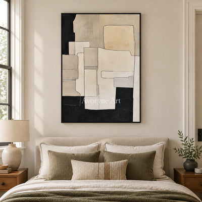 Ivory Assembly: Minimalist Block Abstract Wall Art — bedroom black