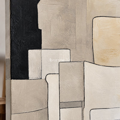 Ivory Assembly: Minimalist Block Abstract Wall Art — detail easel