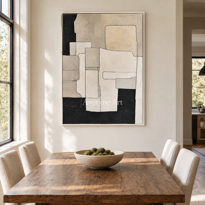 Ivory Assembly: Minimalist Block Abstract Wall Art — dining white