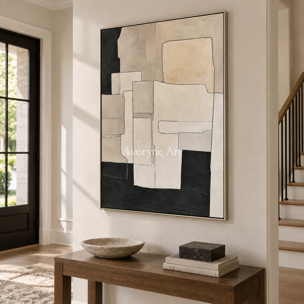 Ivory Assembly: Minimalist Block Abstract Wall Art — entry silver