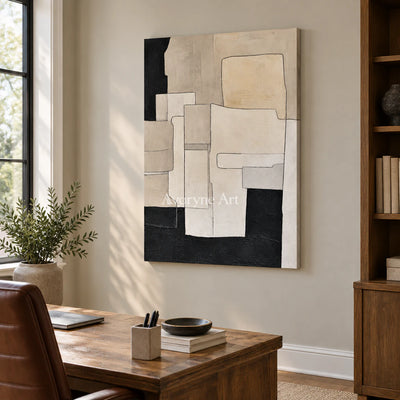 Ivory Assembly: Minimalist Block Abstract Wall Art — office frameless