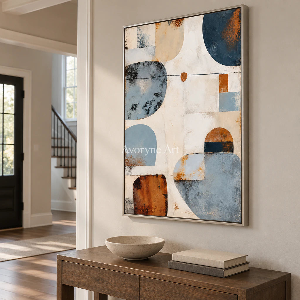 Soft Geometry: Minimalist Blue Abstract Wall Art — entry silver