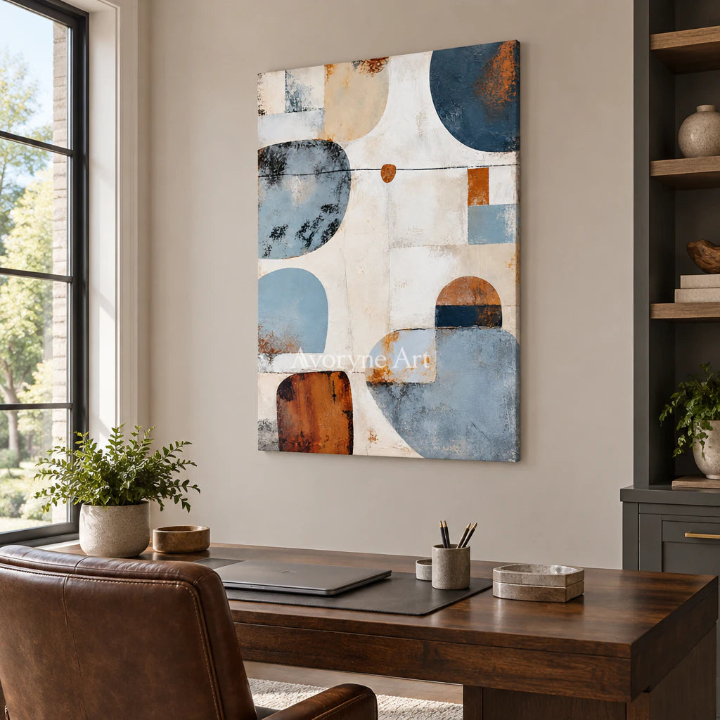 Soft Geometry: Minimalist Blue Abstract Wall Art — office frameless