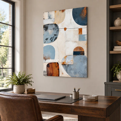 Soft Geometry: Minimalist Blue Abstract Wall Art — office frameless