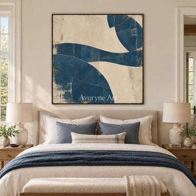 Indigo Interval: Minimalist Blue Abstract Wall Art — bedroom black