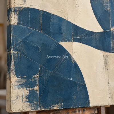 Indigo Interval: Minimalist Blue Abstract Wall Art — detail easel
