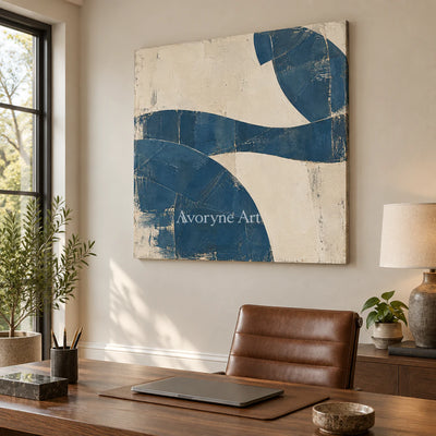 Indigo Interval: Minimalist Blue Abstract Wall Art — office frameless