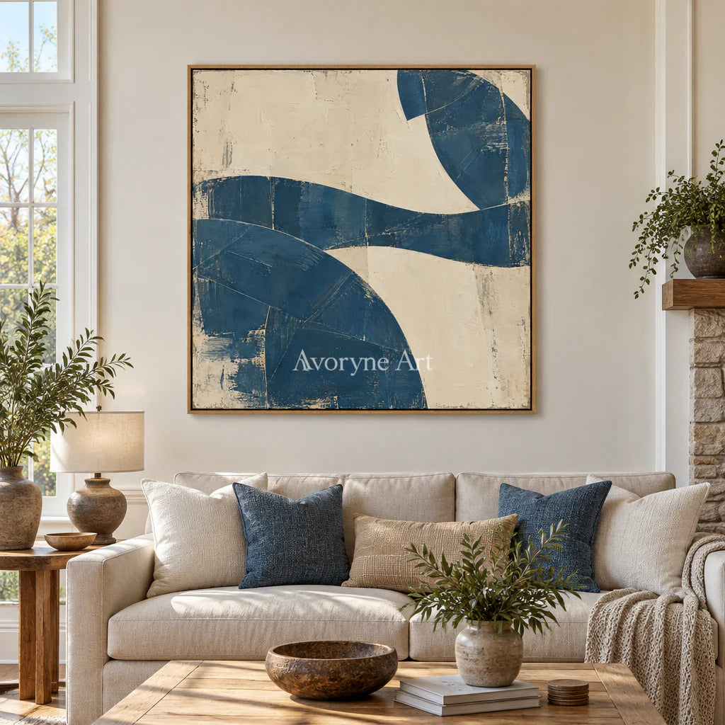 Indigo Interval: Minimalist Blue Abstract Wall Art — villa wood