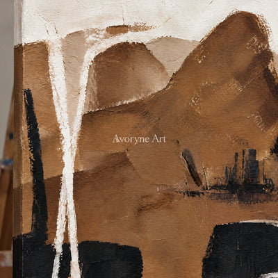 Umber Assembly: Minimalist Brown Abstract Wall Art — detail easel