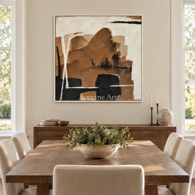 Umber Assembly: Minimalist Brown Abstract Wall Art — dining white