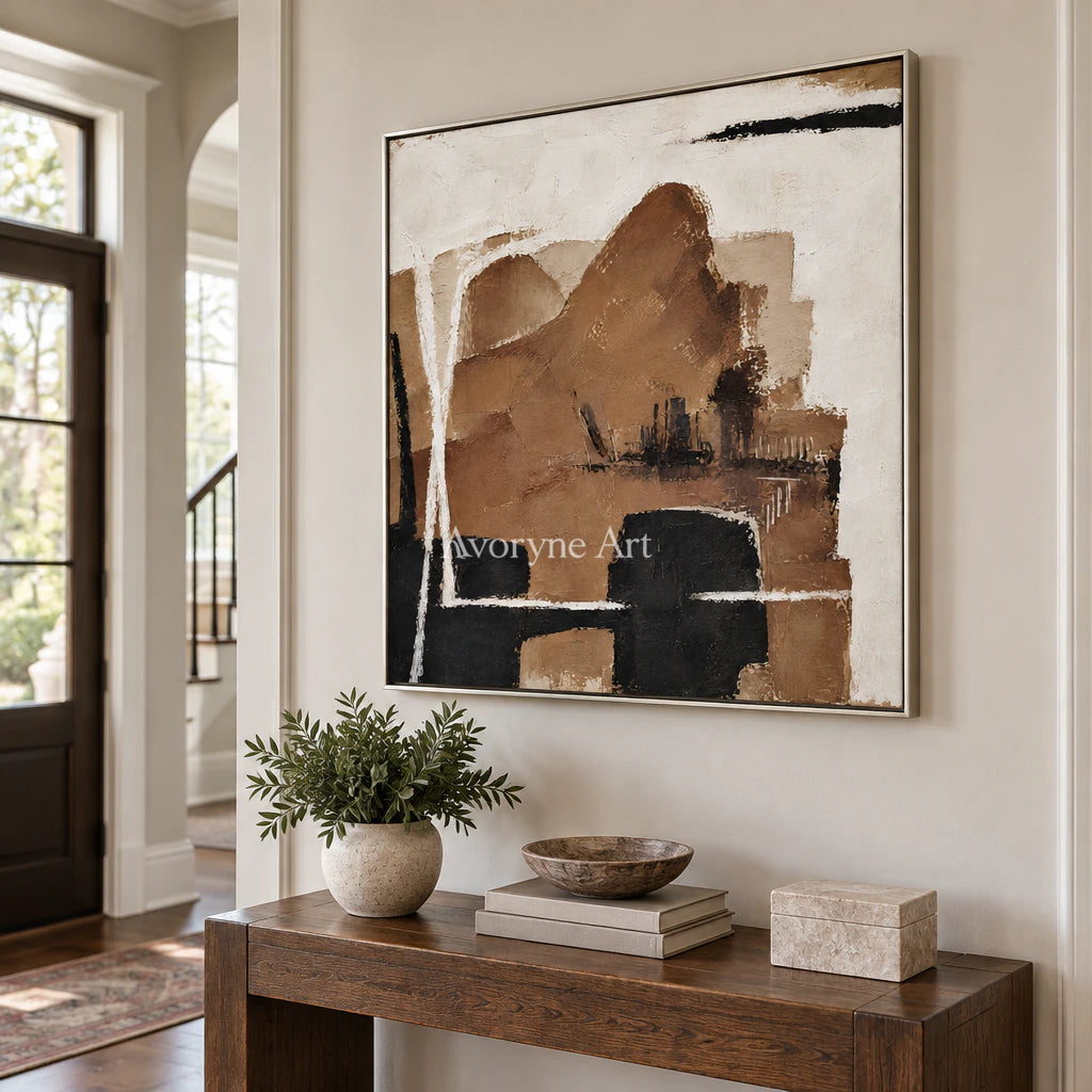 Umber Assembly: Minimalist Brown Abstract Wall Art — entry silver
